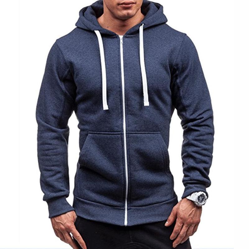 Men's Spring Casual Fashion Solid Color Sweater Men's Long-sleeved Sports Hooded Top Zipper Cardigan Sweater