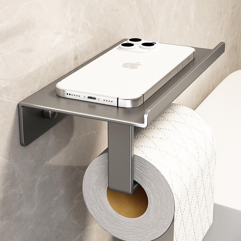 No-Punch Bathroom Tissue Box & Storage Rack with Phone Holder