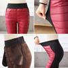 Damen Baumwollhose, elastische hohe Taille, gerades Bein, lange Hose mit Taschen, Patchwork-Farbe, verdickte Stepphose
