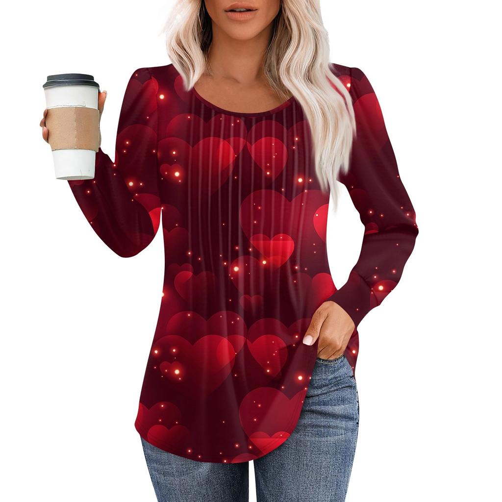 Long Sleeve Shirts For Women Tops Dressy Casual Blouses Pleated Scooped Neck Tunic Tops