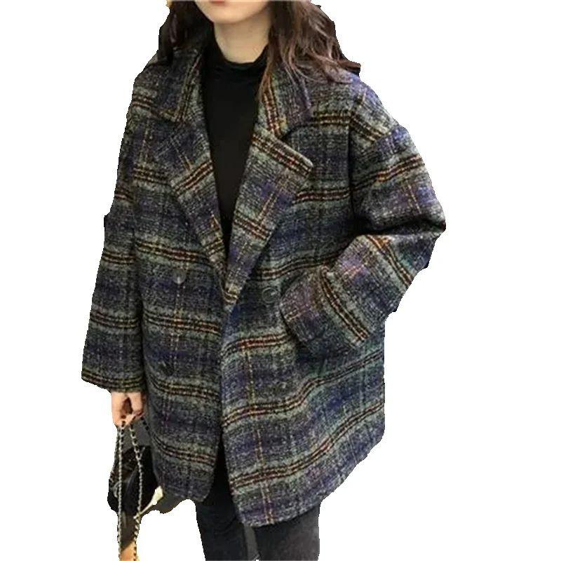 Checkered Coat for Women Autumn Winter Korean Edition Retro Western Style Reduced Age Small Fragrant Whisper Coat for Women