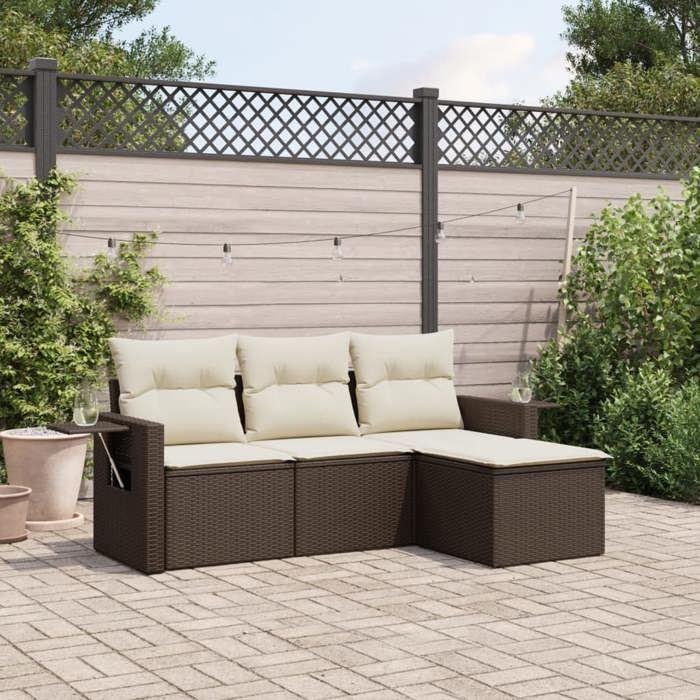 VidaXL Garden Lounge Set with Cushions 4 Pcs, Patio Sofas, Patio Furniture Set, Outdoor Furniture, Brown 3252410