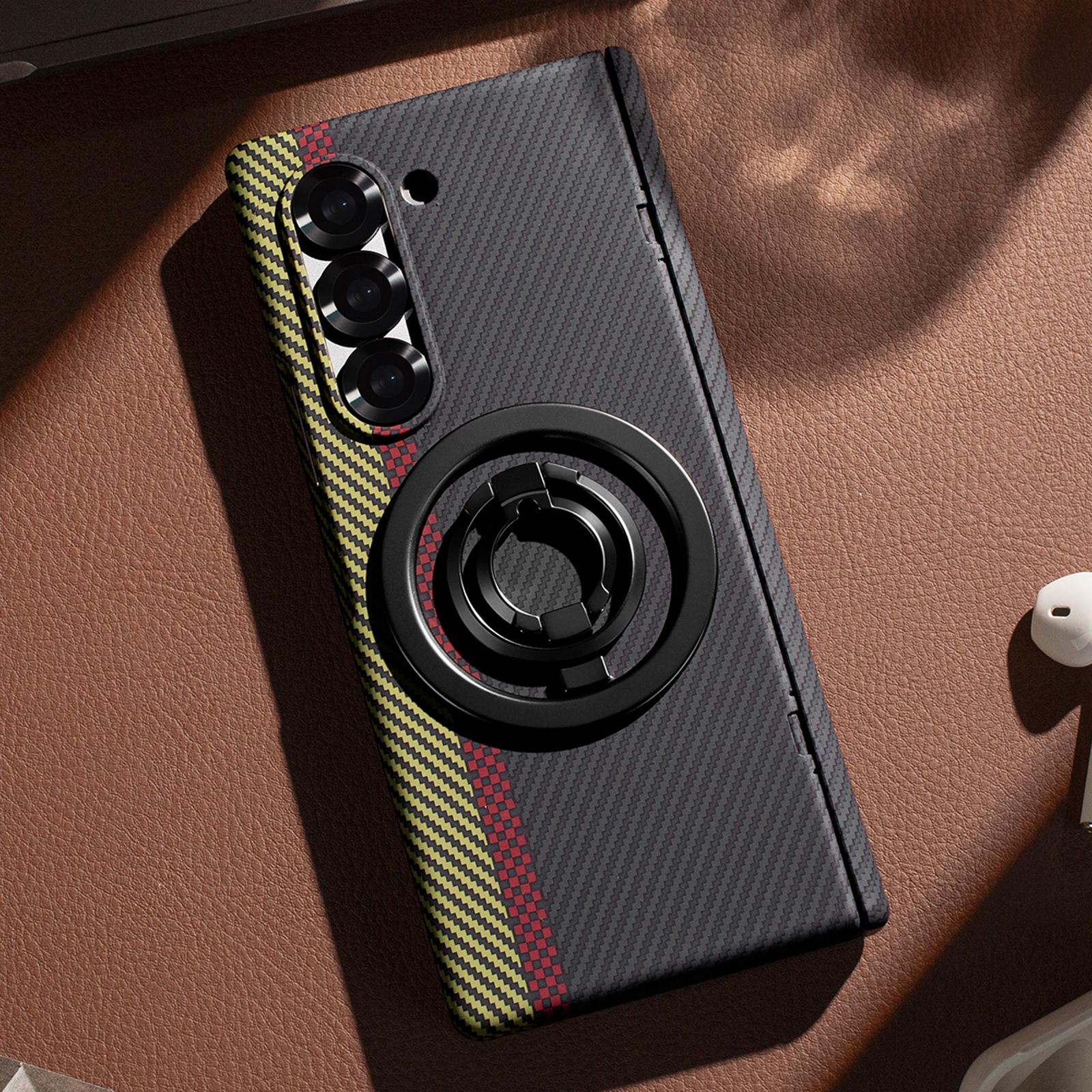 

For Samsung Galaxy Fold5 5G Case Ring Holder Kickstand Hard PC Phone Cover with Screen Film Black