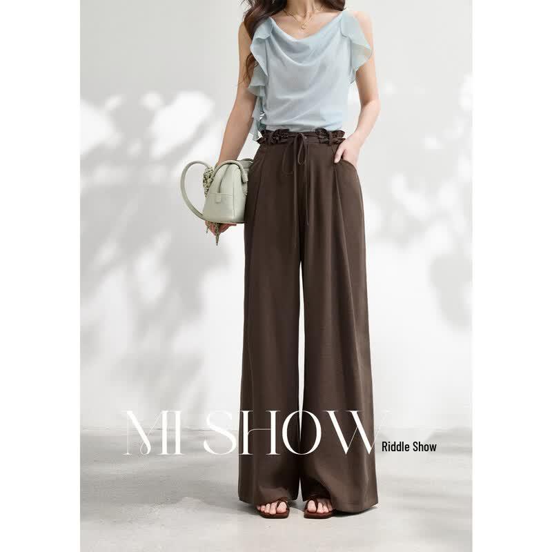 Mishow Ruffled High-Waist Wide-Leg Drape Pants S