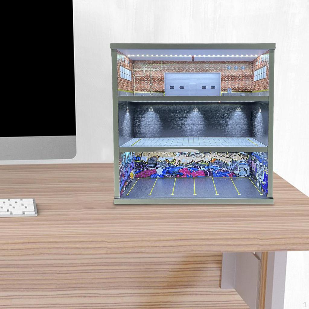 1/64 Model Car Display Case Miniature Scene Garage Diorama Dustproof 3 Tiers Toy Storage Box