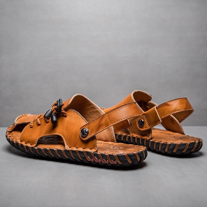 Golden Sapling Summer Men's Sandals Genuine Leather Beach Shoes for Men Breathable Leisure Footwear Platform Casual Flat Sandals