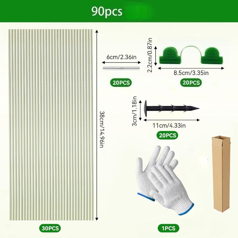 90pcs Horticultural Plants, Flowers, Vegetables Greenhouse Fiber Rod Insect Proof Mesh Arched Set, DIY Arched Bird Protection 90pcs зелёный
