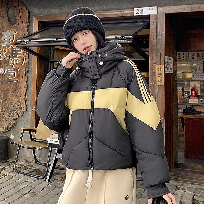 Short Color-block Hooded Warm Down Cotton-padded Jacket