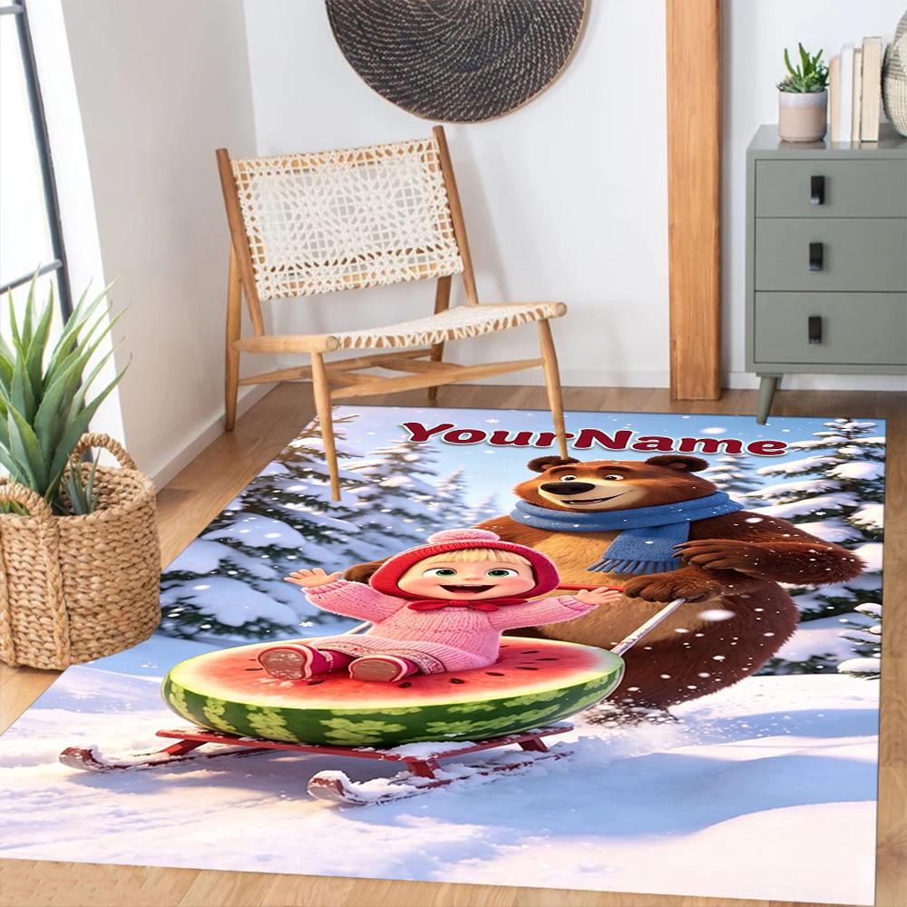 Masha Bear Customize Text Floor Mat Perfect for Outdoor Game Room Entryway Study room Anti-slip Rug Office home decor Spiritual Gift