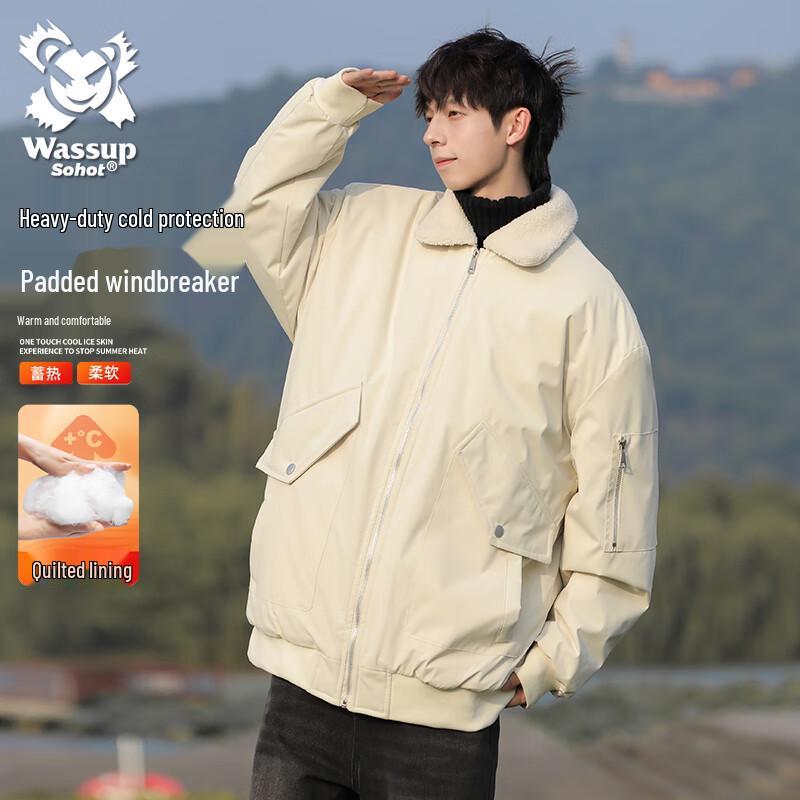 Wassup Sohot Men's Lapel Lamb Wool Padded Workwear Jacket