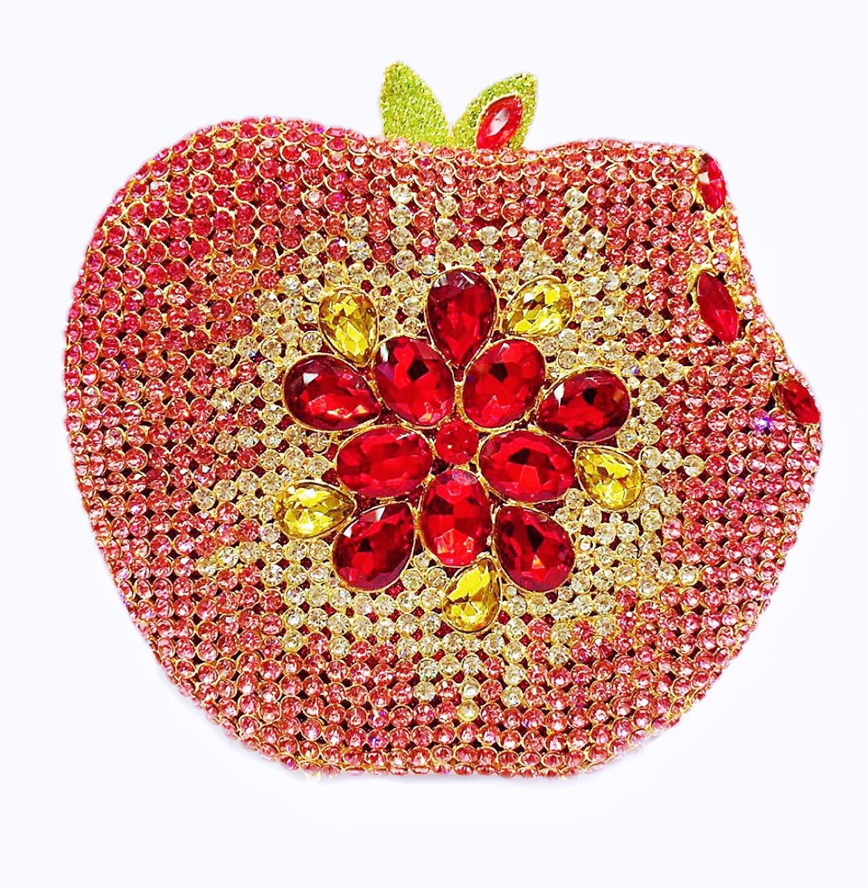 

Women Crystal Evening Bags Apple-Shaped Clutch Green/Red/Pink Diamond Party Purse Handbag Ladies Rhinestone Purses Clutches 15cmX15cmX9cm