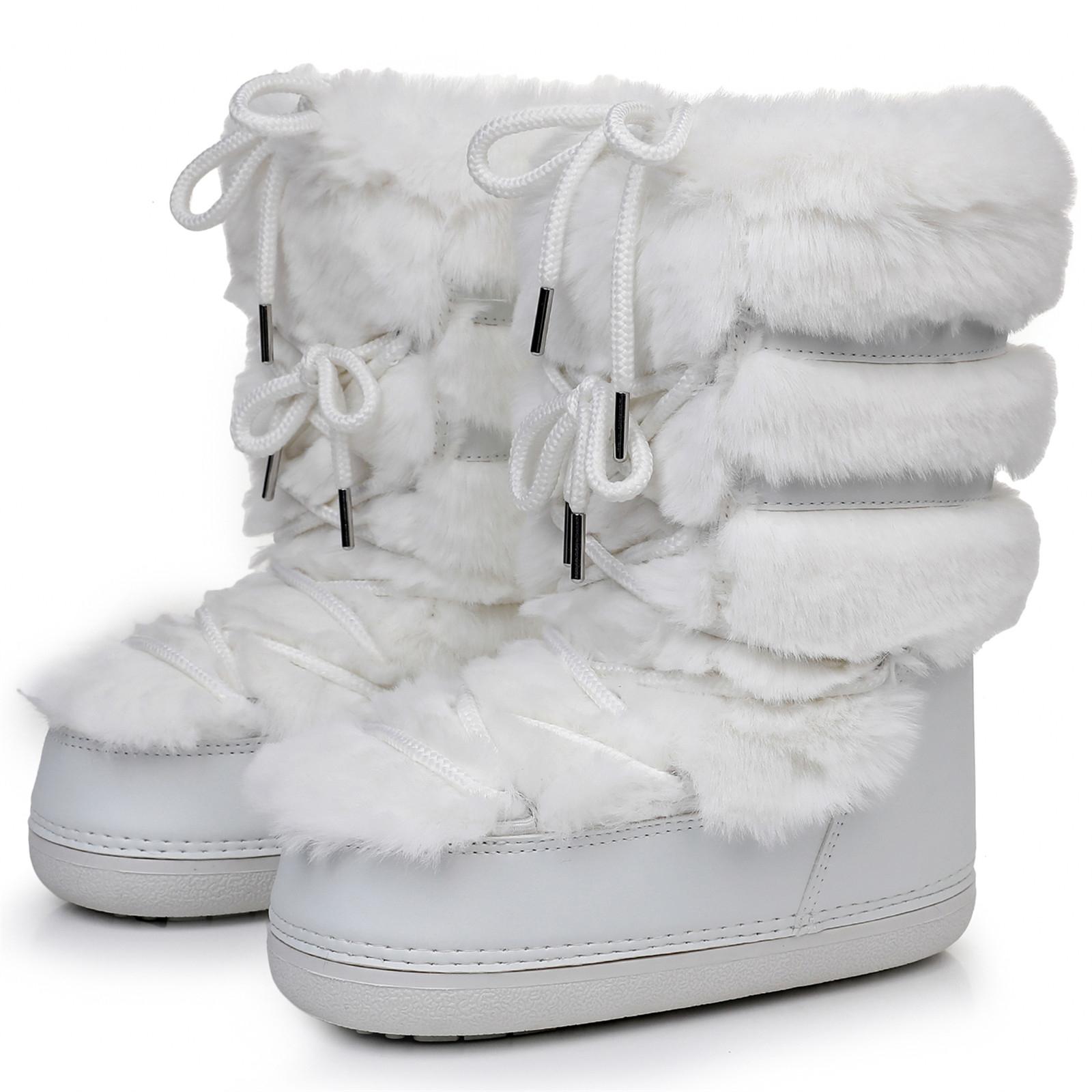 Women Fur Boots Mid-calf Lace-up Snow