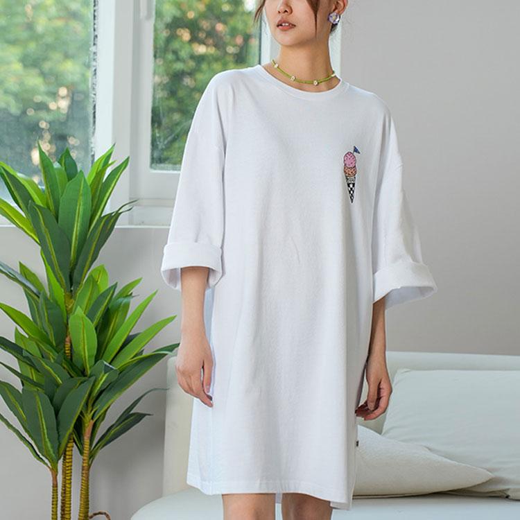 Vans Cream Ice Cream Pattern Loose Short Sleeve Dress Women Dresses White VN000FQQWHT