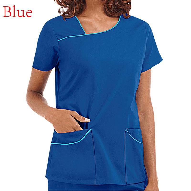 Kadın Yaz Üstleri Kısa Kollu Tişört V Yaka Cep Üniforma Baskılı Seksi Hemşire Bakım İşçileri Kliniği