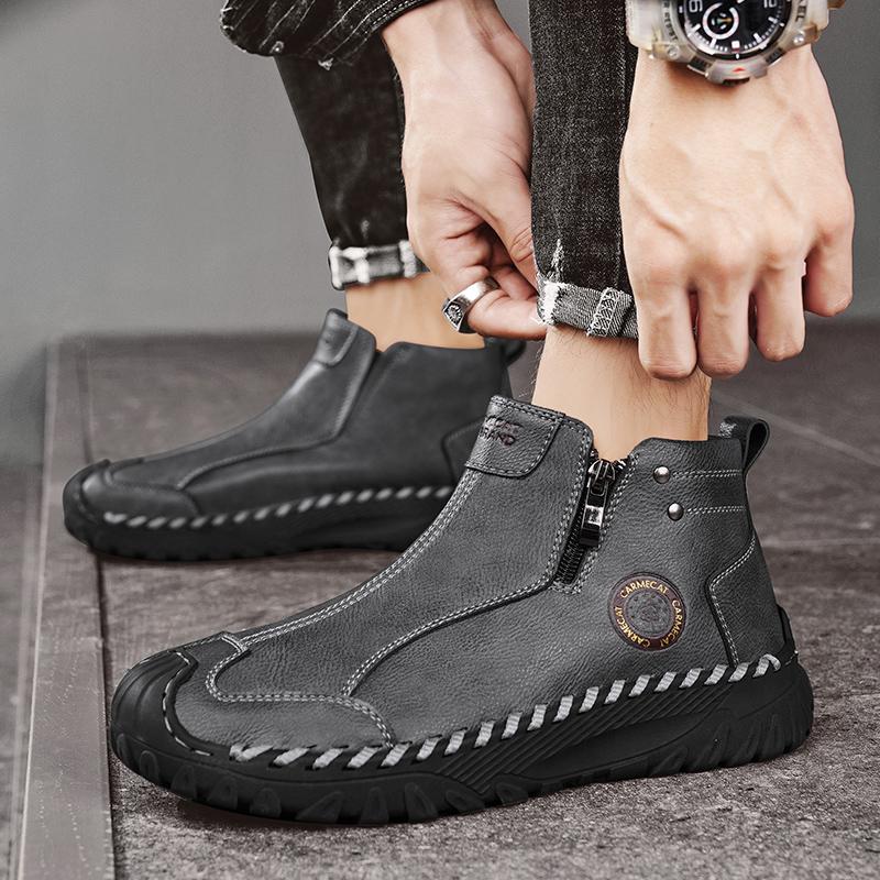 Pánské kožené boty nad kotník, ležérní tenisky, zimní plyšové boty, sněhule 39-45