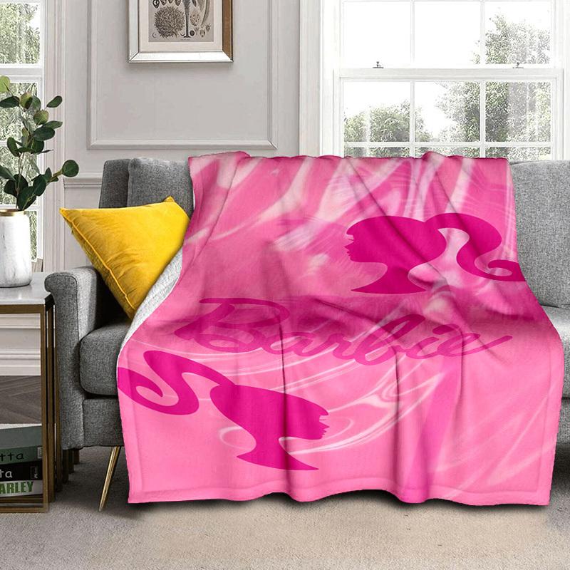 1pc Barbie Pink Background Cartoon Blanket,Portable Throw for Travel & Camping, All Season Cozy Blanket,Ideal Gift
