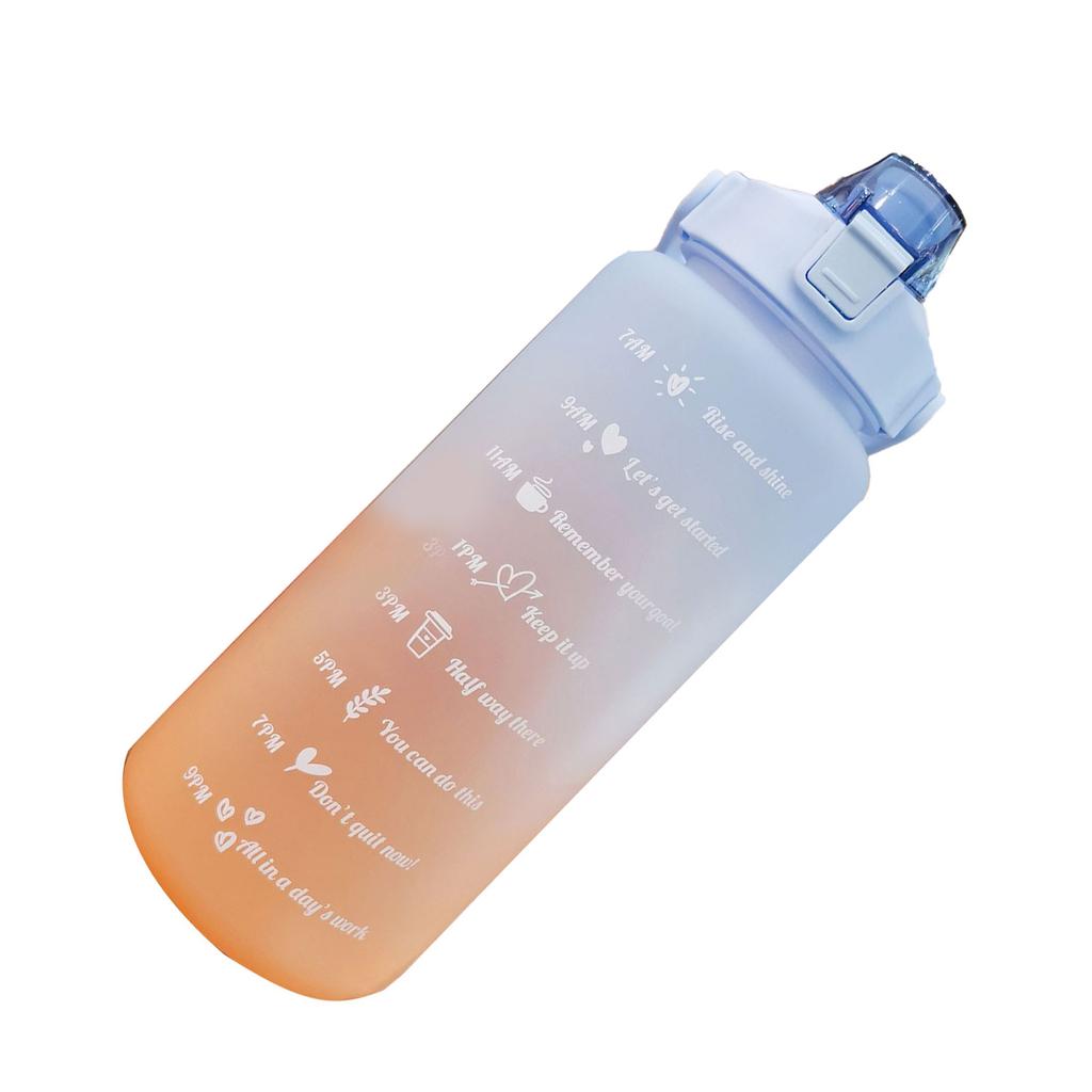 Straw Bottle Leakage Proof Frosted Gradient Color Open Sports Water Cup with Handle Clear Scale 2000ml