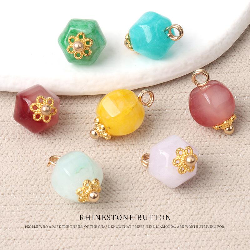 5pcs Flower Tray Jade Hexagonal Bead Button Chinese Tang Style Hanfu Button Shirt Cardigan Sweater Lantern Bead Button