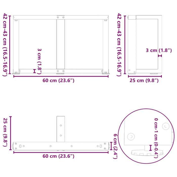 VidaXL Pieds de table basse en T, 2 pièces, anthracite, 60 x 25 x (42-43) cm, acier 4013034
