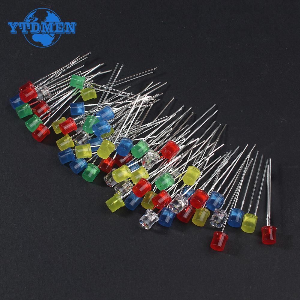 100PCS 5MM LED Lighting Diode Kit F5 Flat LED Diodes Red Yellow Blue Green White