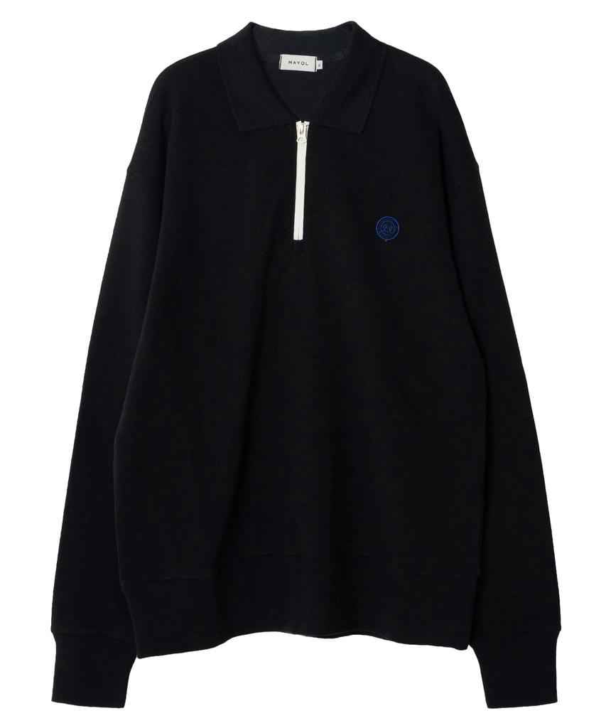 MAYOL Half-Zip Long-Sleeve Polo Sweatshirt_Black