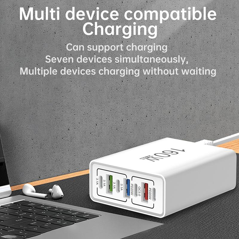 160W Multiport Usb Type C Fast Charger Pd Qc3.0 Desktop Phone Charger Adapter For Iphone Xiaomi Macbook Laptop Ipad Eu/Us Plug