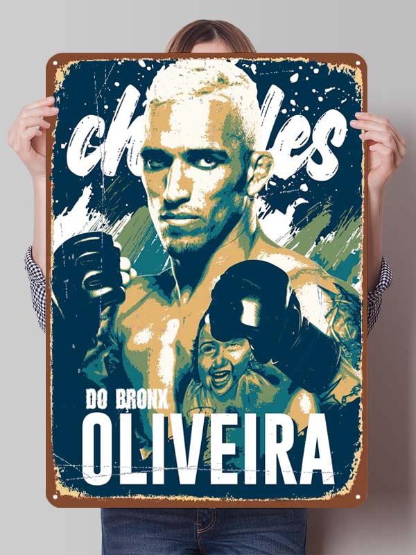 Charles Oliveira Boxer Metallschilder Gaming Zimmer Dekoration Benutzerdefiniertes Boxposter Blechschilder für Wandkunst Dekor Vintage Metallplatte