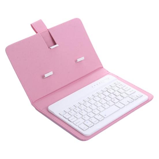 

Portable Wireless Bluetooth-compatible Faux Leather Case Keyboard with for iPhone Phone рожевий