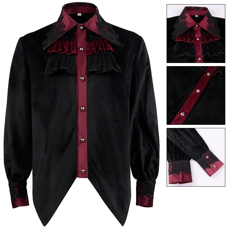 Men’s Halloween Medieval Costume Lace Pleated Shirt