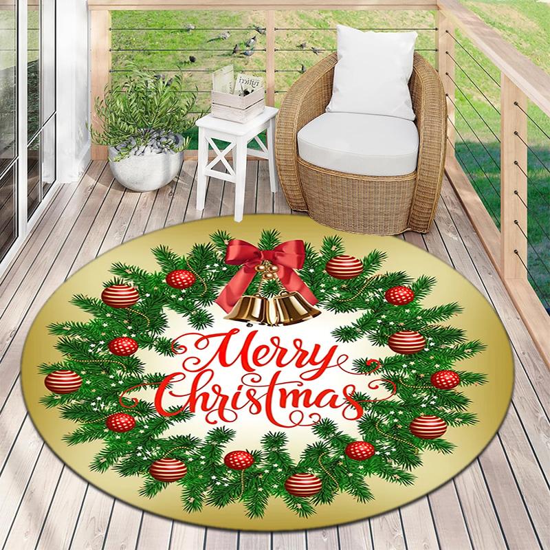 Cute Christmas Day Gift Bell Santa Claus Snowman Christmas Tree round rug Home Soft Decorative Anti slip Chair Mat Carpet Outdoor Floor Mat Carpet 32