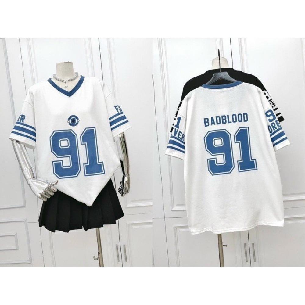 Basketball printed short-sleeve T-shirt with neck detail, trendy football-style top for summer