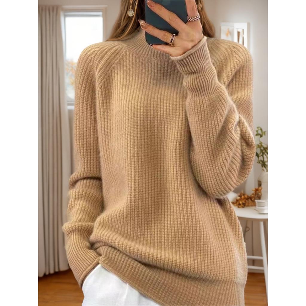 2024 Autumn/Winter Women's Solid Knit High Neck Pullover Sweater
