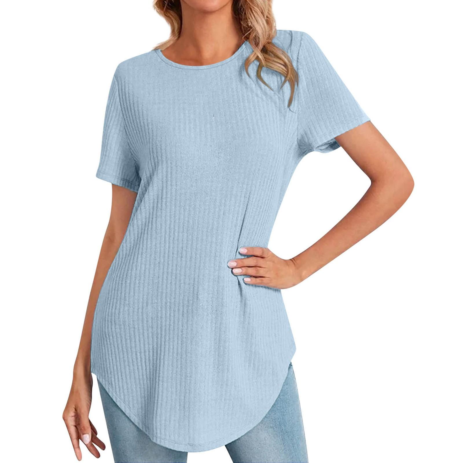 

Женская однотонная повседневная однобортная свободная футболка с коротким рукавом и длинным рукавом XL