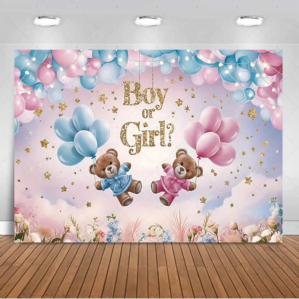 The genre Reveal theme backdrop baby party decorations supplies pink blue bear gift banner newborn shower photography4867