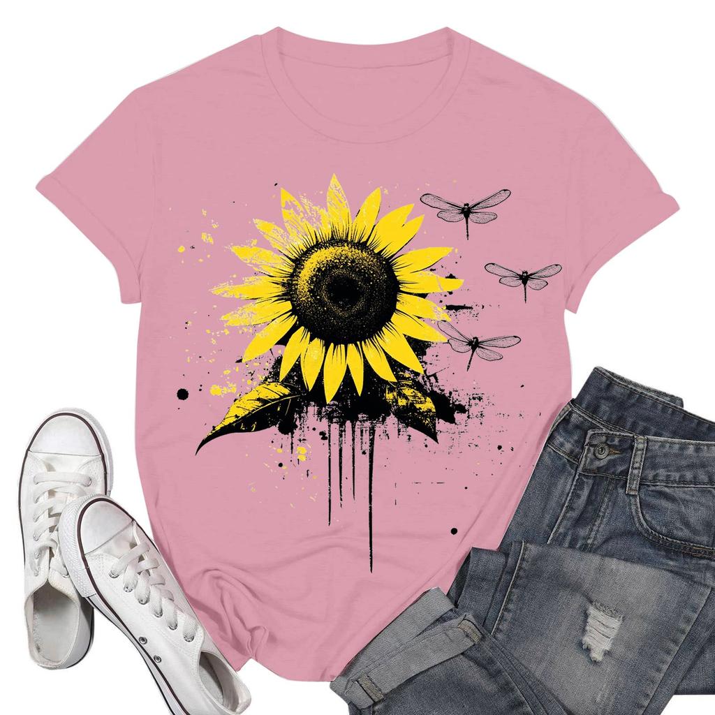 Women's Fashion Casual Printed Short Sleeve Round Neck Pullover Tops