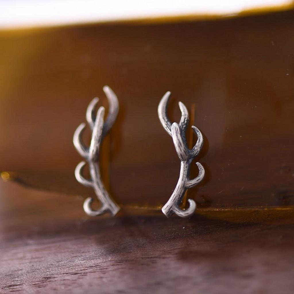 Vintage Silver Climber Crawler Cuff Earrings Women Branch Ear Studs