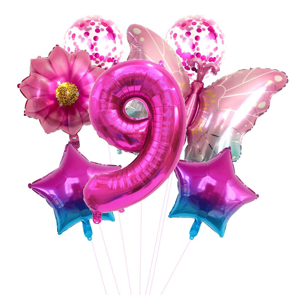 

Gradual Change Pink Butterfly Theme First Birthday Decoration Flower Pentagram Digital Aluminum Film Balloon Set Butterfly Set 9