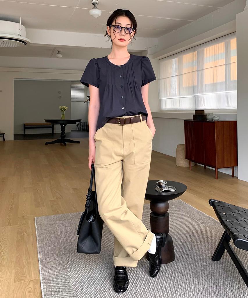 Lingseoul Cotton Fatigue Pants-Beige