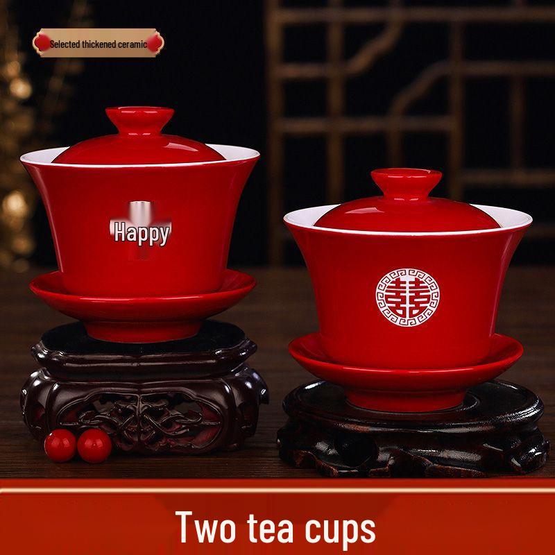 Wedding Tea Set: Red Cups, Lids, Bowls & Chopsticks for Celebrations