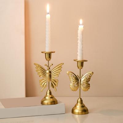 Classic Retro Candle Decor Vintage Metal Holder, Romantic Candlestick Dinner Table Centerpiece, Decorative Stand Aged Texture for Wedding Party