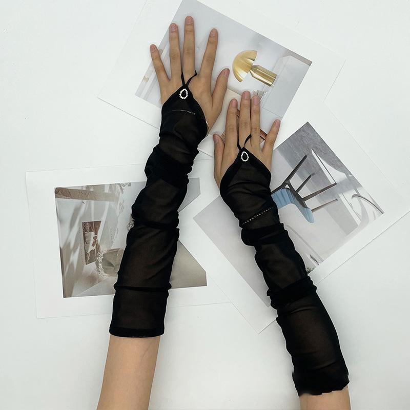 Mesh Gloves Travel Cycling Sun Protection Fingerless Breathable Tulle Gloves Hook Finger Long Elegant Mesh Wedding Gloves