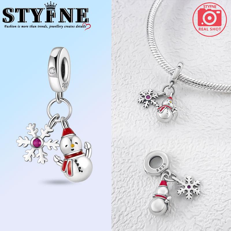 Copper Christmas Series Snowman Snowflake House Charms Beads Pendant For Original Bracelet Woman Girl Jewelry