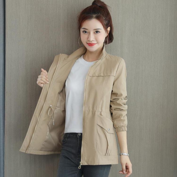 

Fashion Double Layer Women Windbreaker Jacket Stand Up Collar Plus Size 4XL Spring Autumn Short Coat M хаки