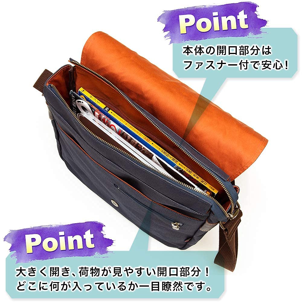 Creare Kiki Canvas Shoulder Bag for Men, A4 Size, Crossbody, Lightweight, Made in Japan, Japanese Style, Indigo and Persimmon Dyed, A4 Loose Flap