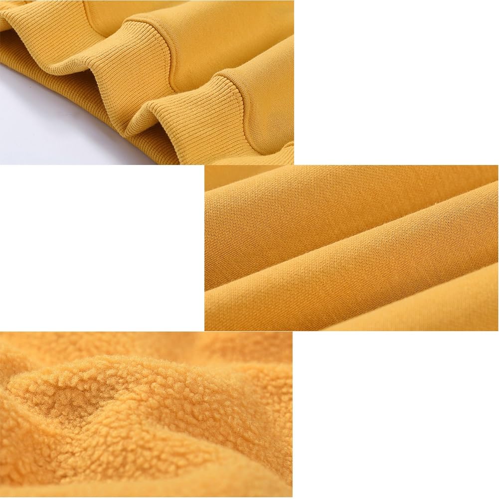 YNICEY for Boys and Solid High Size White Kids' Fleece-Lined Long-Sleeve T-Shirt Girls, Color, Neck, Unisex, Loungewear, 150,