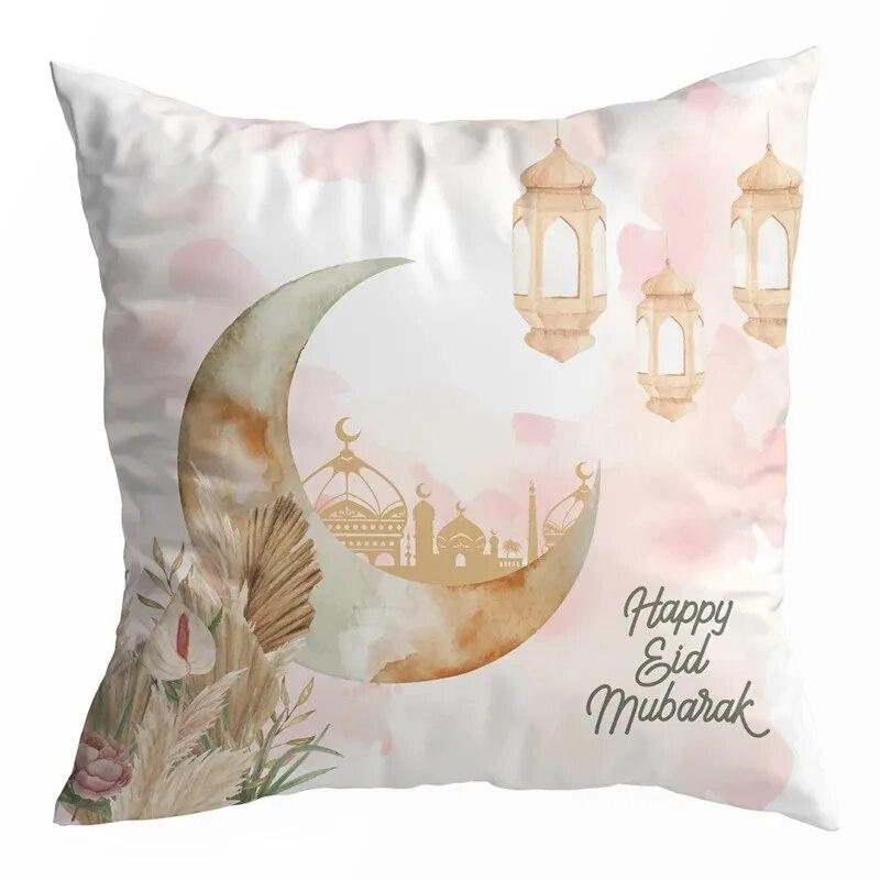 Ramadan Decoration 2024 Mubarak Cushion Cover Cotton Eid Mubarak Islamic Muslim Happy Eid Mosque Pillowcase Party Supplies