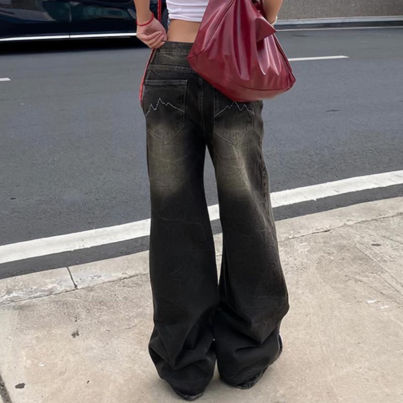 Jeans Y2K Street Baggy Moda Americana Retrò Pantaloni Denim Larghi Base Grunge Vita Bassa Pantaloni da Tuta Donna Coreana