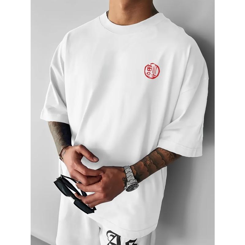 European Size Peaceful And Joyful Pattern Print Design, Men'S Fashion Print Street Casual Short Sleeve T-Shirt, Spring Summer Top