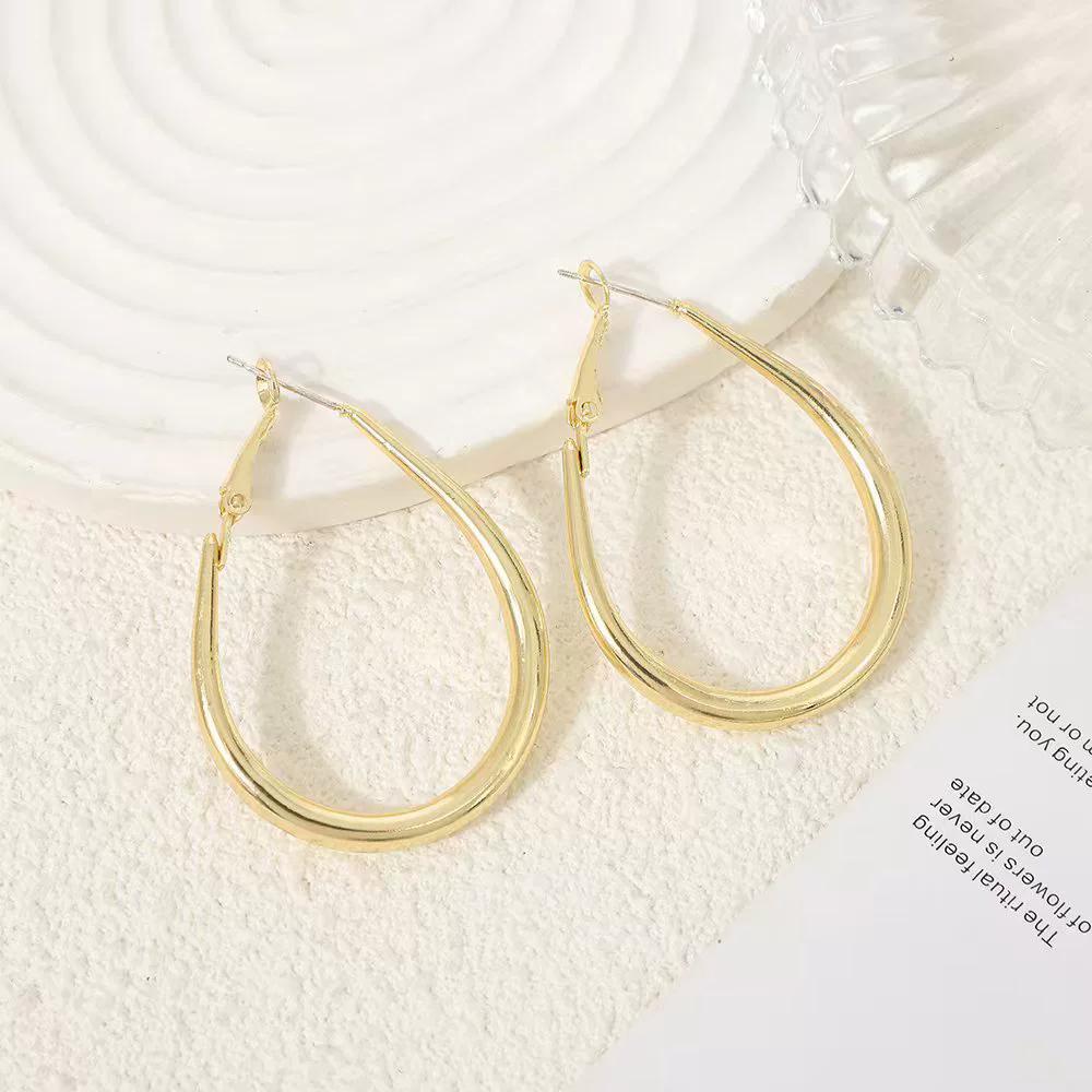

Trendy Simple Water Droplet Hoop Drop Earrings for Women Golden Copper Color Metal Geometry Circle Dangle Earrings Pink Zircon