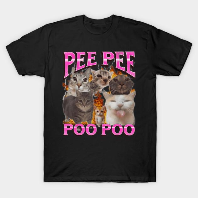 Asian Size Men Black Print T-shirt Pee Pee Poo Poo Funny Cat Meme Bootleg Graphic No-Cut Print Cotton Tshirt M чёрный